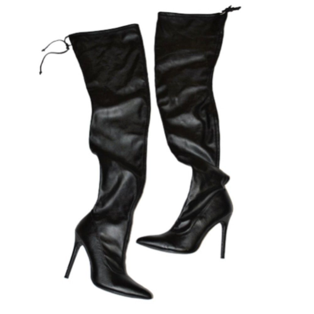 Black Faux Leather Knee-Hi Stilettos